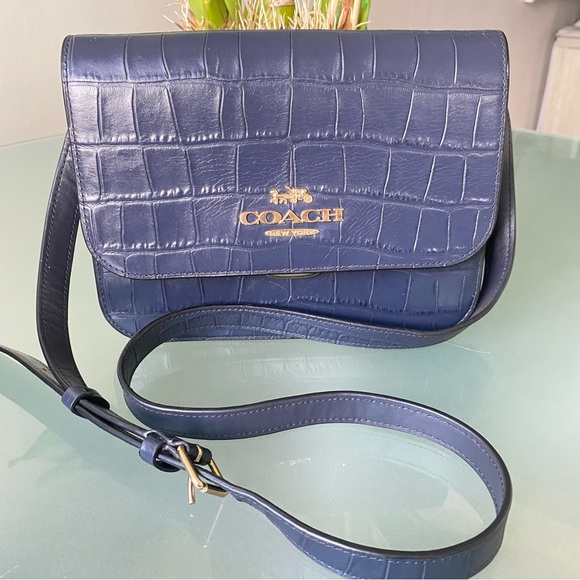 Coach Navy Croc-Embossed Crossbody Bag - Picture 1 of 8